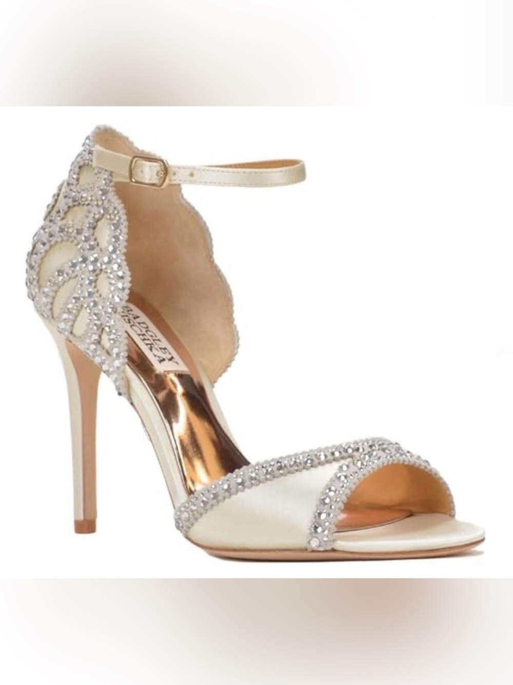 Badgley Mischka Roxy Crystal Embellished Satin Heels – Size 9